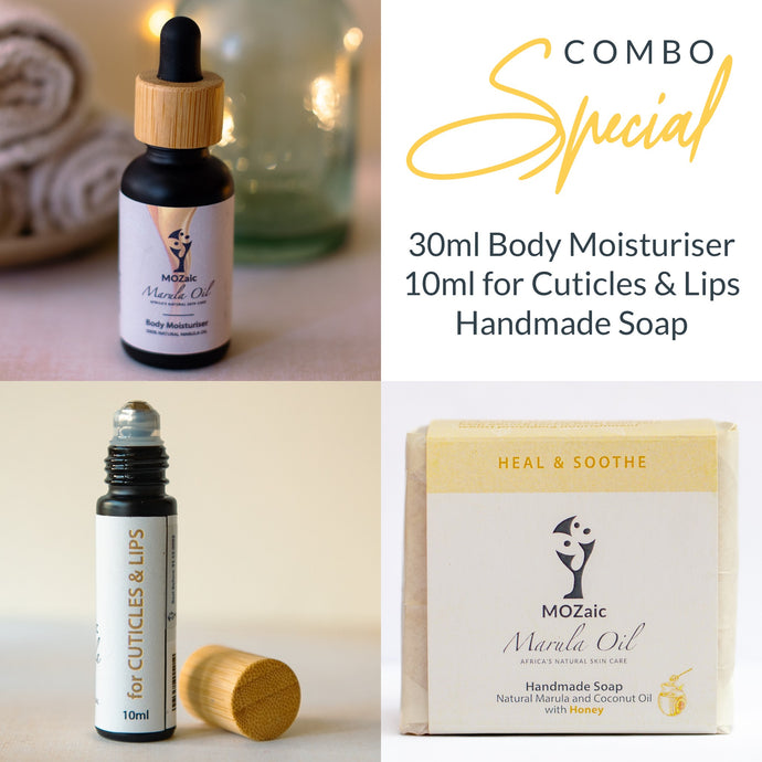 COMBO SPECIAL: Body Moisturiser, for Cuticles & Lips & Handmade Soap